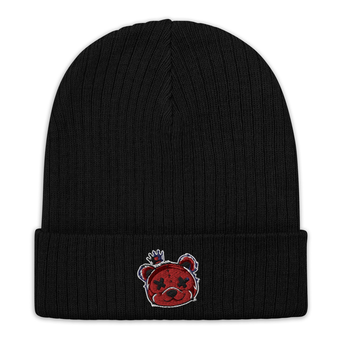 Embroidered Ribbed Knit Beanie (Red)