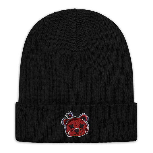 Embroidered Ribbed Knit Beanie (Red)