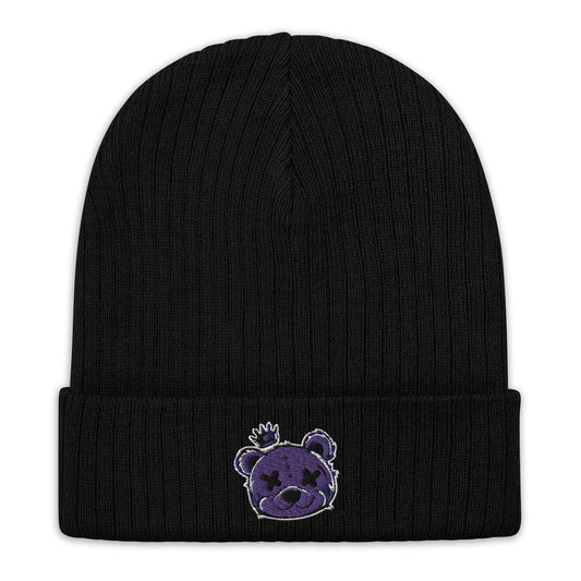 Embroidered Ribbed Knit Beanie (Purple)